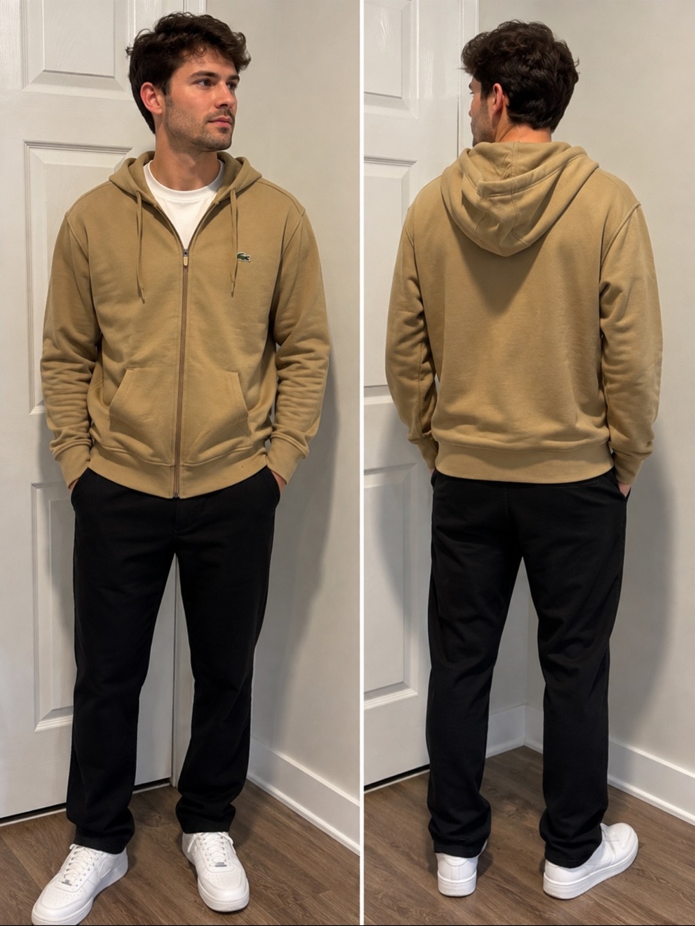Lacoste Men's Khaki Zip-Up Hoodie Sweatshirt